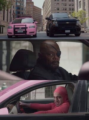 Nick Fury Looks at Pink Guy: blank meme template