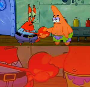Mr Krabs And Patrick Shaking Hands: blank meme template