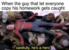 Carefully He's a Hero meme #2