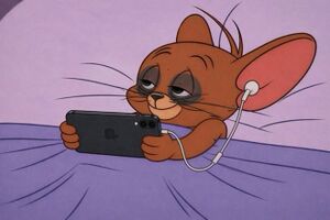 Sleepy Jerry in Bed With Phone: blank meme template