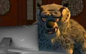 Tai Lung Looking At Computer: blank meme template