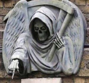 Pointing Grim Reaper Statue: blank meme template