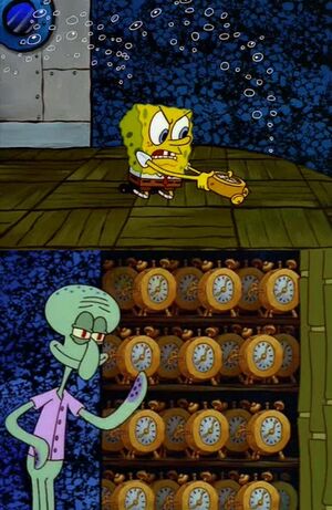 Squidward's Clock Closet: blank meme template (2 panel)