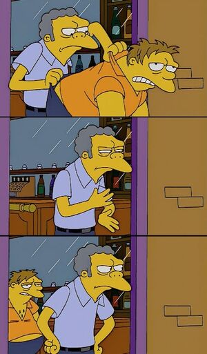 Moe Tossing Barney From Moe's: blank meme template