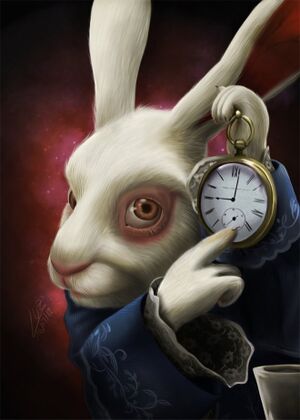 White Rabbit Pointing at a Clock: blank meme template