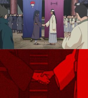 Handshake between Madara and Hashirama: blank meme template
