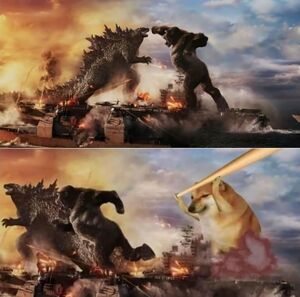 Godzilla vs. Kong vs. Cheems: blank meme template