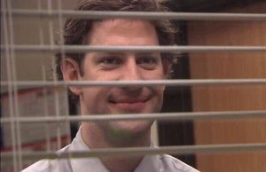 Jim Halpert Smiling Through Blinds - Meming Wiki