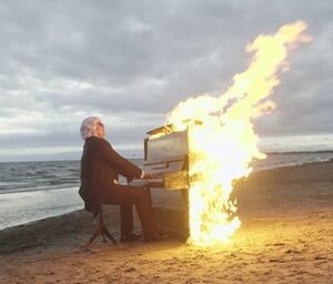 Flaming piano: blank meme template