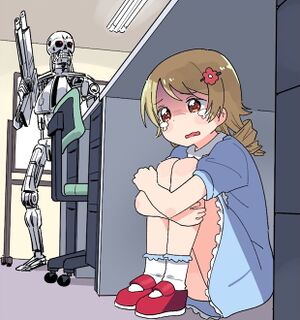 Anime Girl Hiding From a Terminator: blank meme template