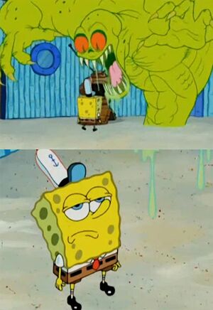 Spongebob Not Scared of The Flying Dutchman: blank meme template