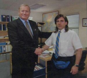 Young Michael Scott Shaking Ed Truck's Hand: blank meme template