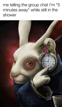 White Rabbit Pointing at a Clock meme #4