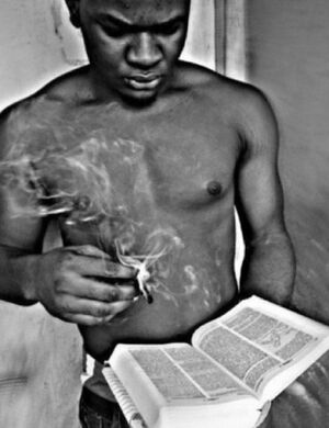 Man Reading the Bible and Smoking a Blunt: blank meme template