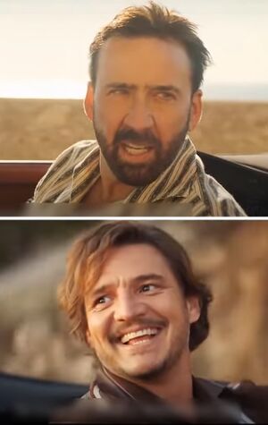 Nicolas Cage Looking At Pedro Pascal: blank meme template
