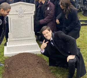 Grant Gustin Next To Oliver Queen's Grave: blank meme template