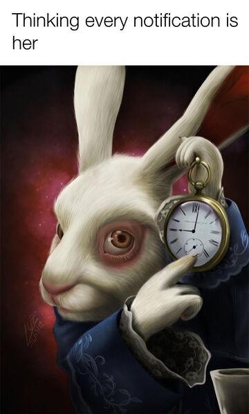 File:White Rabbit Pointing at a Clock meme 2.jpg