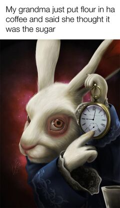 White Rabbit Pointing at a Clock meme #3