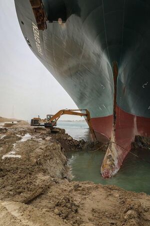 Excavator Digging Out Suez Canal Ship: blank meme template