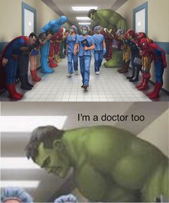 Superheroes Bowing to Doctors meme #2